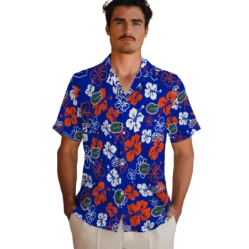 florida gators hibiscus bloom blue hawaiian shirts fashion forward
