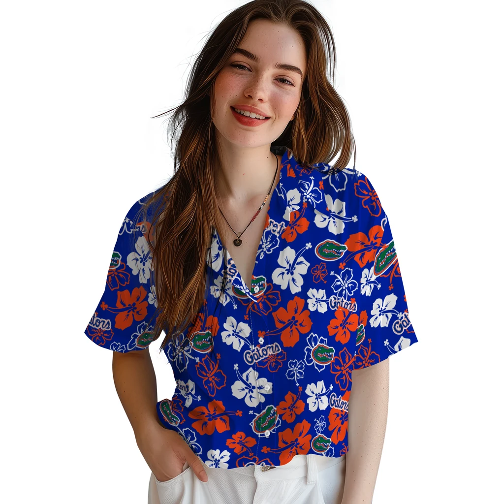 Florida Gators Hawaiian Shirt - Hibiscus Flower Design florida gators hibiscus bloom blue hawaiian shirts latest model