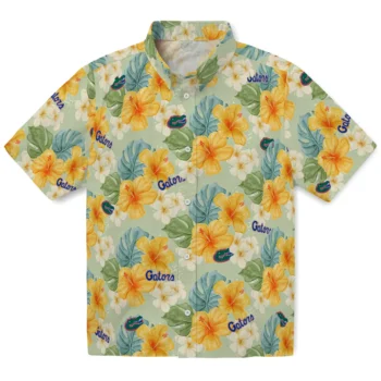 florida gators hibiscus mood pale lime yellow hawaiian shirts best selling