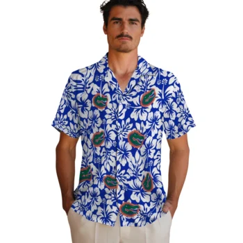 florida gators hibiscus motif blue white hawaiian shirts fashion forward