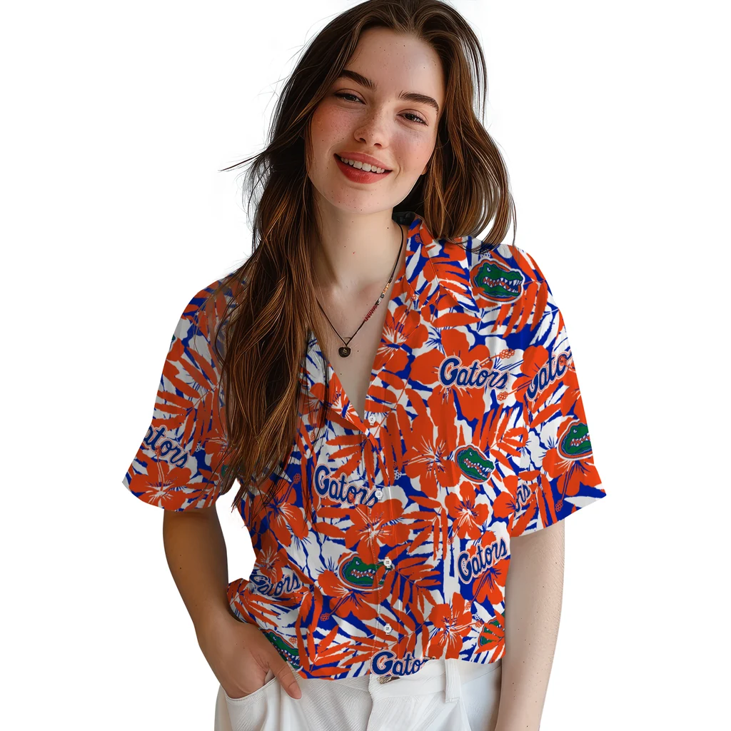 Florida Gators Hawaiian Shirt - Hibiscus Overlay florida gators hibiscus overlay hawaiian shirts latest model
