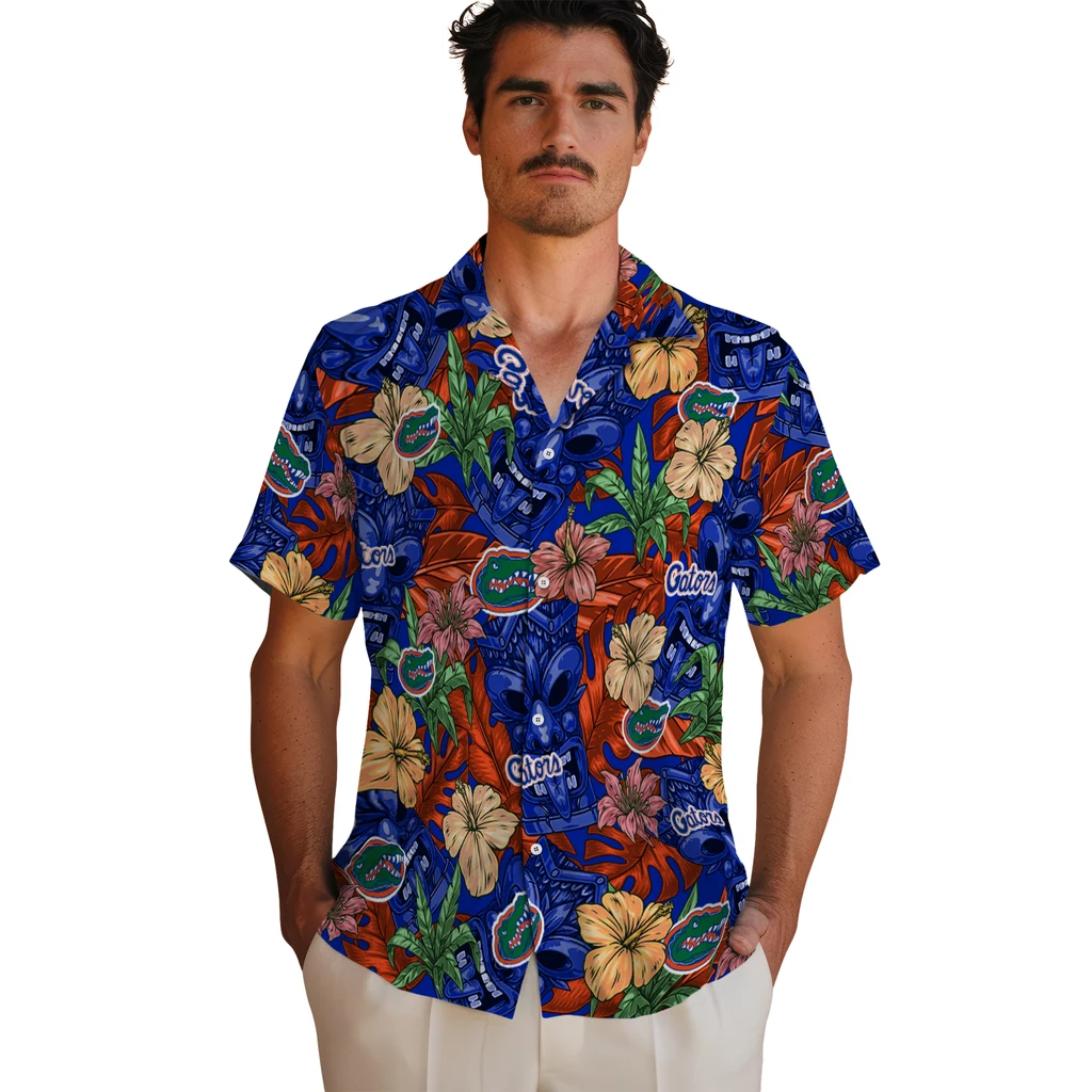 Florida Gators Hawaiian Shirt - Hibiscus Tiki Jungle florida gators tiki jungle blue hawaiian shirts fashion forward