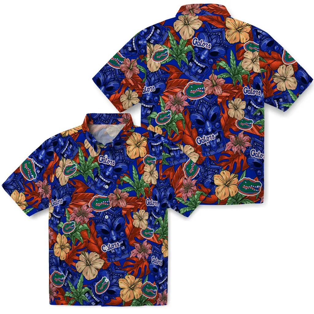 Florida Gators Hawaiian Shirt - Hibiscus Tiki Jungle florida gators tiki jungle blue hawaiian shirts high quality