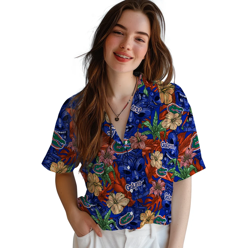 Florida Gators Hawaiian Shirt - Hibiscus Tiki Jungle florida gators tiki jungle blue hawaiian shirts latest model