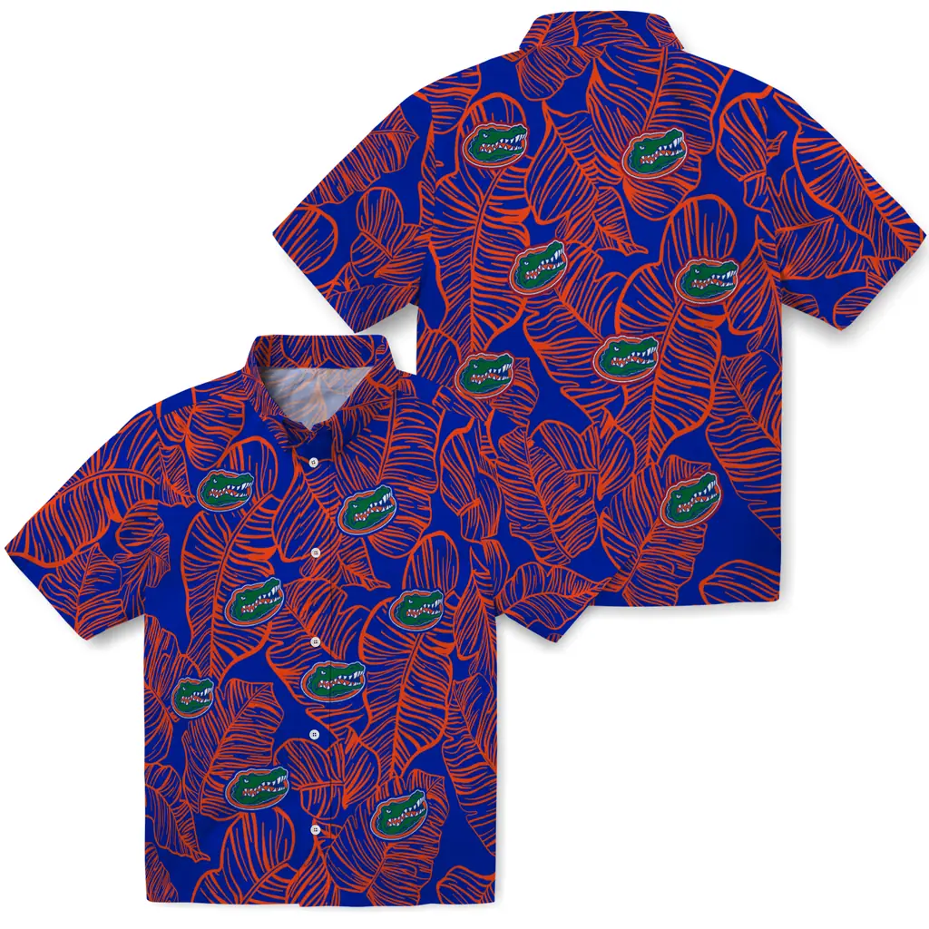 Florida Gators Hawaiian Shirt - Leaf Outline florida gators leaf outline blue hawaiian shirts high quality