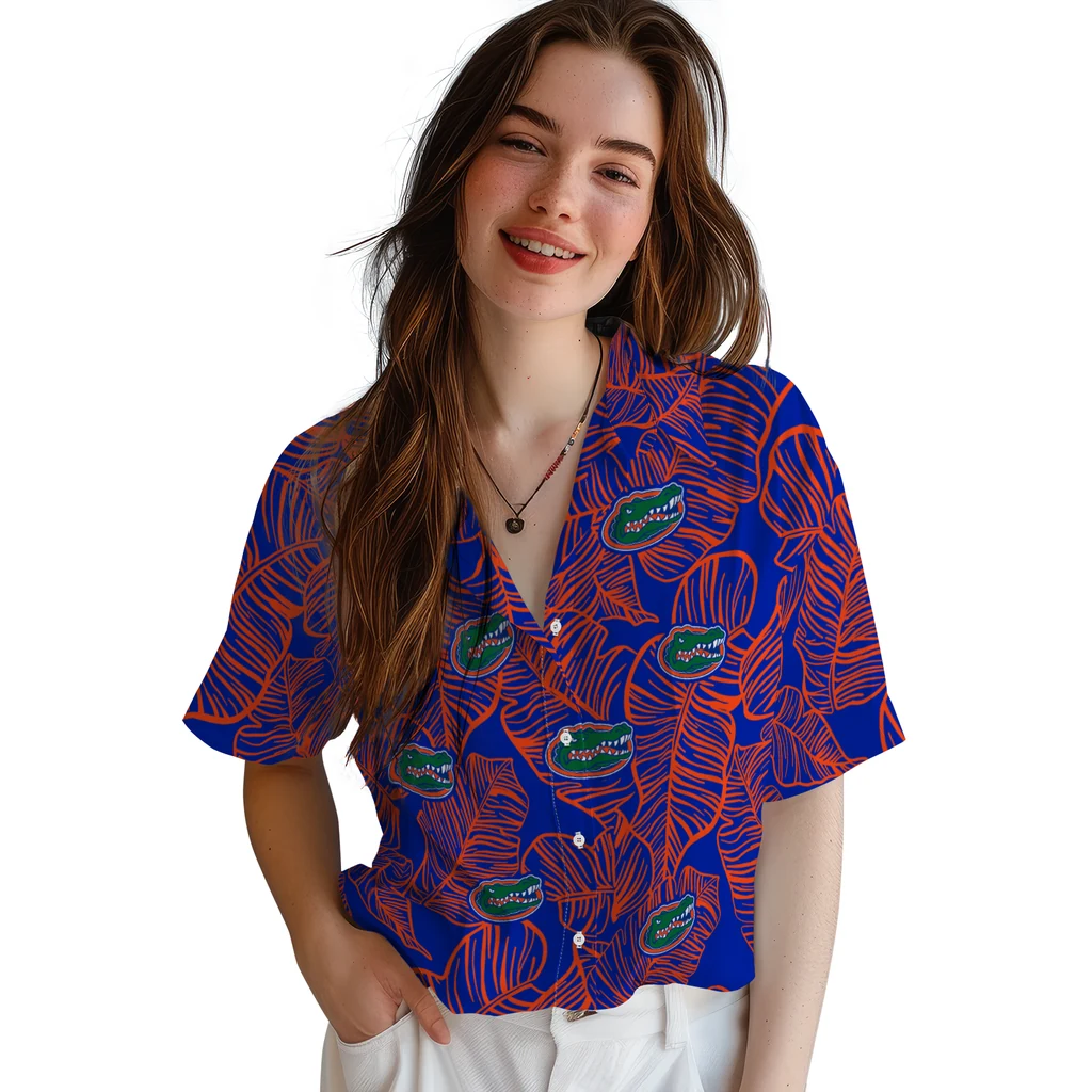 Florida Gators Hawaiian Shirt - Leaf Outline florida gators leaf outline blue hawaiian shirts latest model