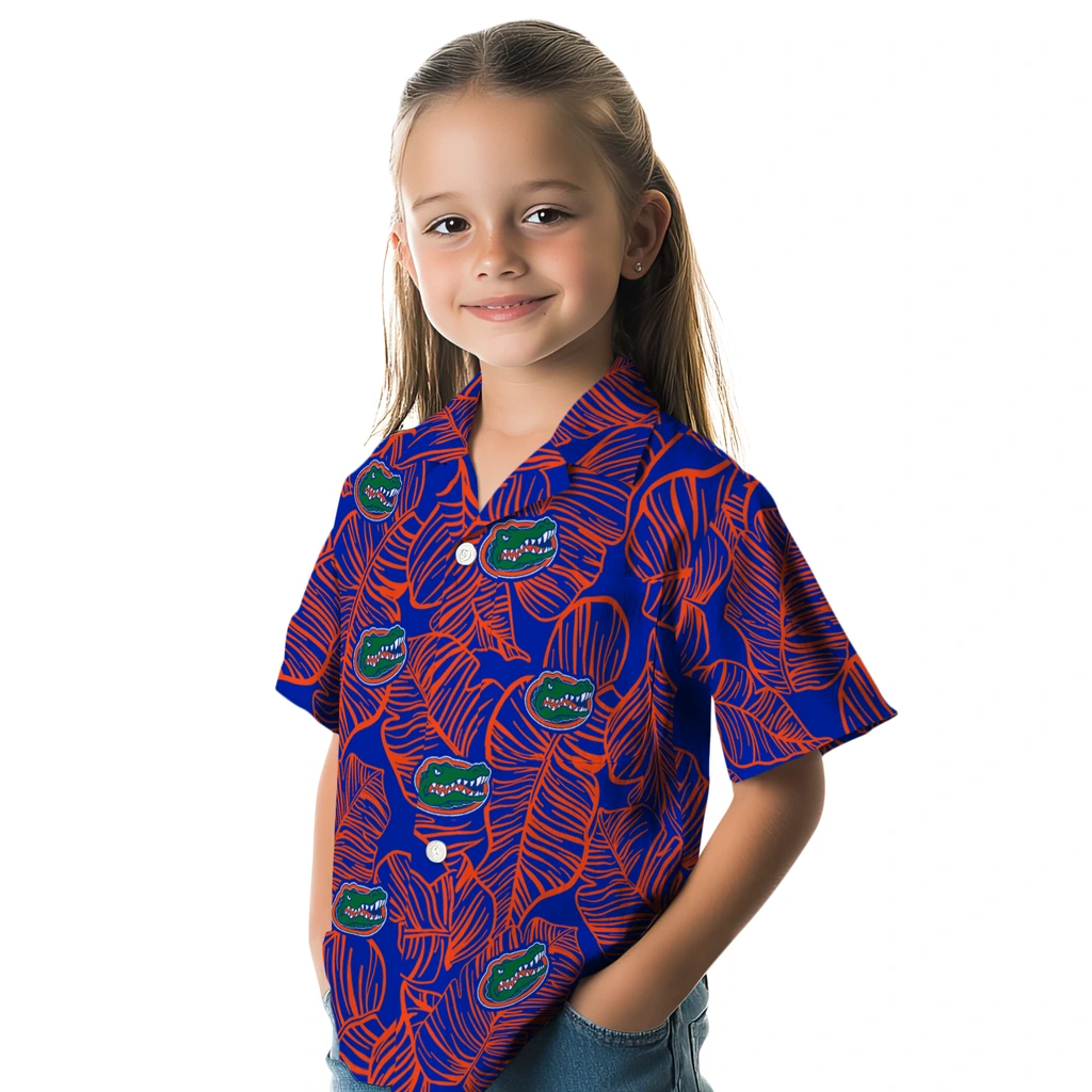 Florida Gators Hawaiian Shirt - Leaf Outline florida gators leaf outline blue hawaiian shirts premium grade