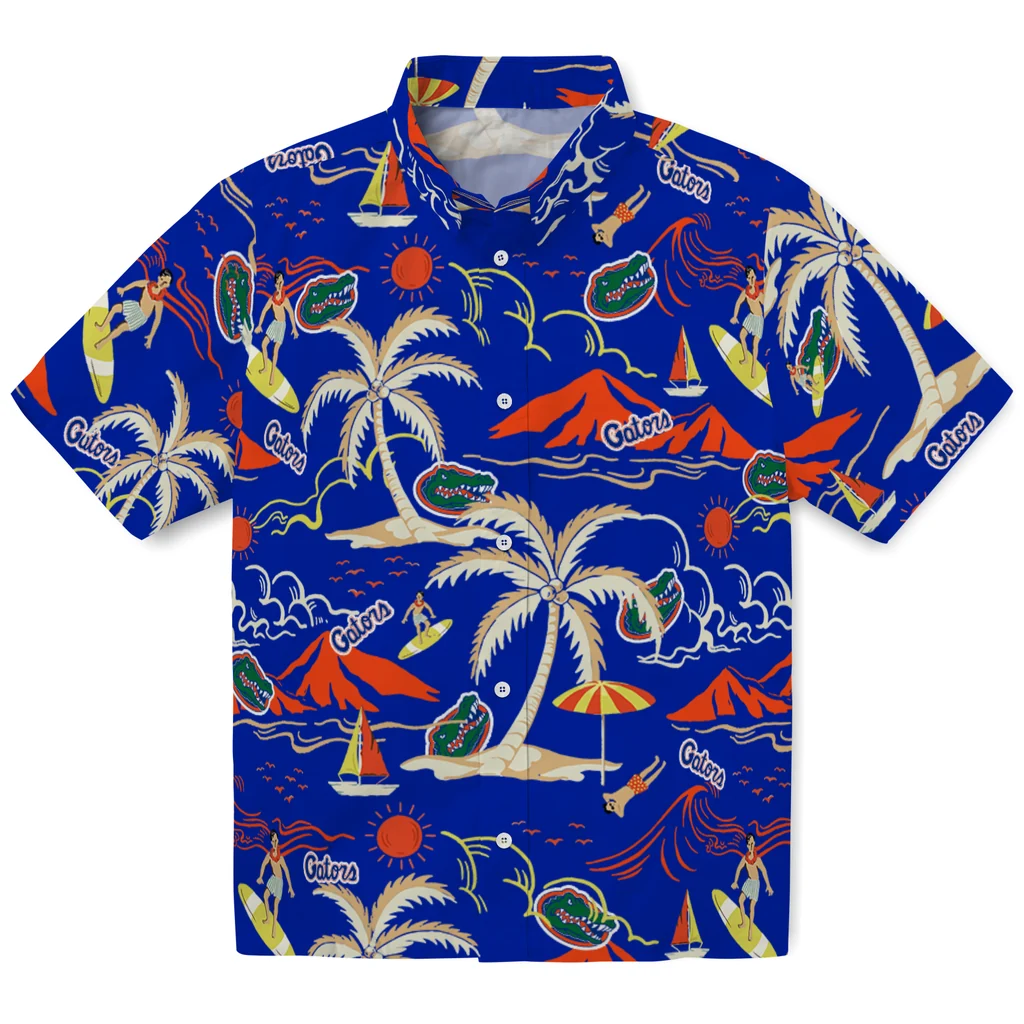 Florida Gators Hawaiian Shirt - Palm Tree Island florida gators palm tree island blue hawaiian shirts best selling