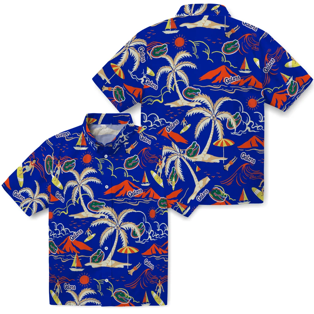 Florida Gators Hawaiian Shirt - Palm Tree Island florida gators palm tree island blue hawaiian shirts high quality