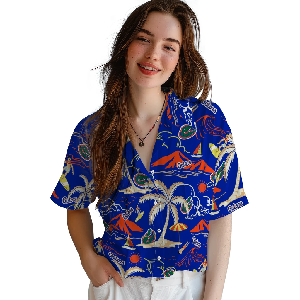 Florida Gators Hawaiian Shirt - Palm Tree Island florida gators palm tree island blue hawaiian shirts latest model