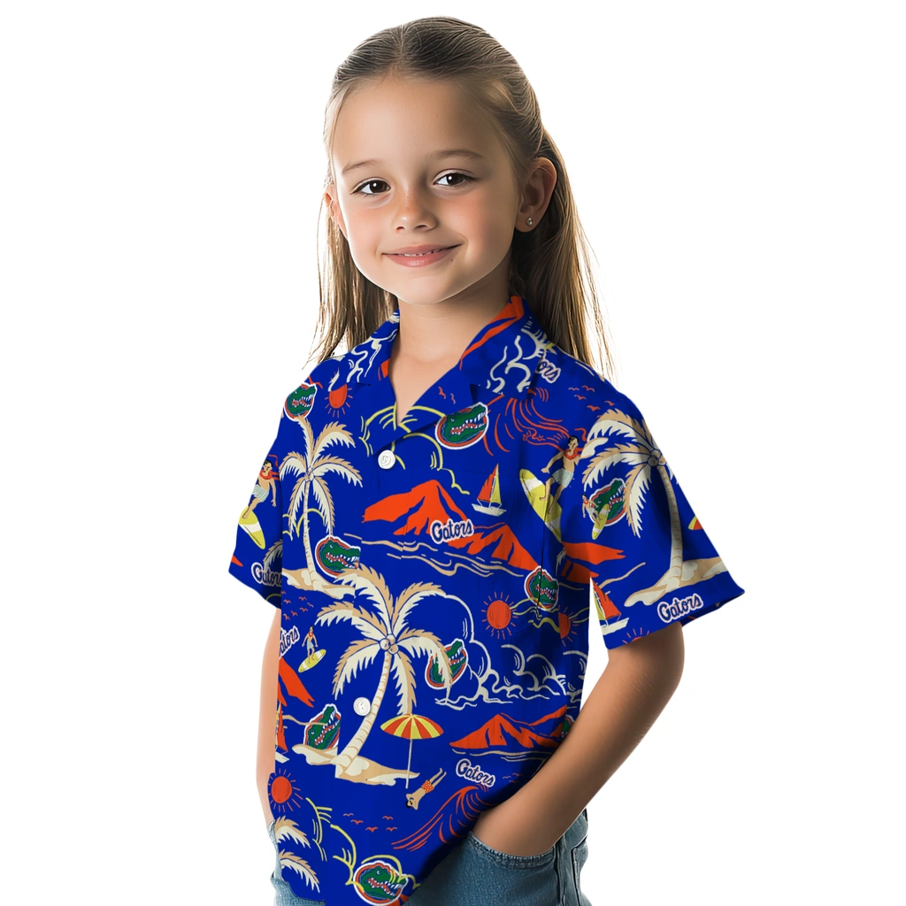 Florida Gators Hawaiian Shirt - Palm Tree Island florida gators palm tree island blue hawaiian shirts premium grade
