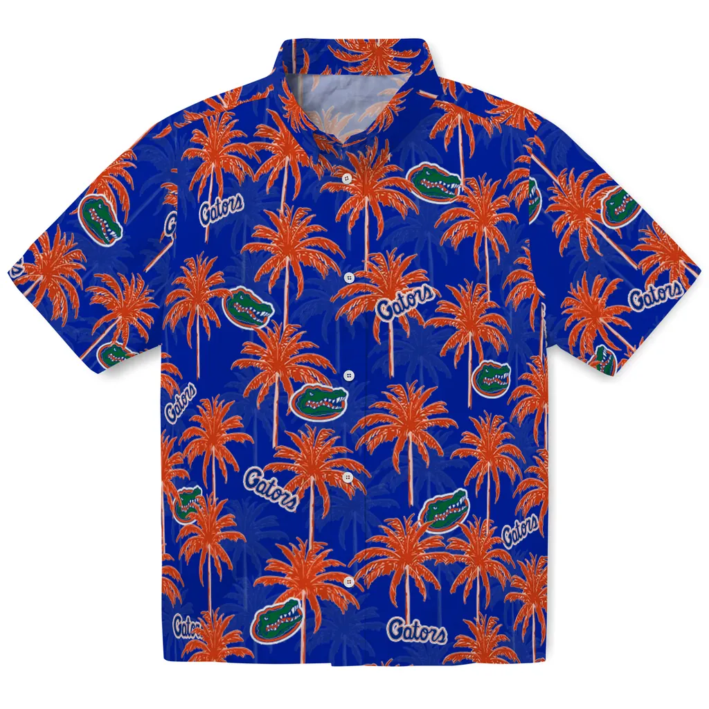 Florida Gators Hawaiian Shirt - Palm Tree Motif florida gators palm grove blue hawaiian shirts best selling