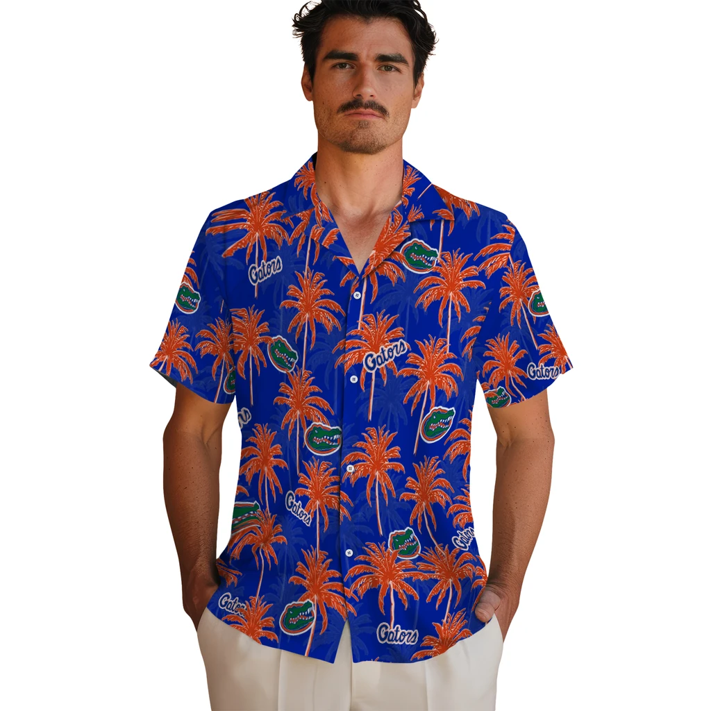 Florida Gators Hawaiian Shirt - Palm Tree Motif florida gators palm grove blue hawaiian shirts fashion forward