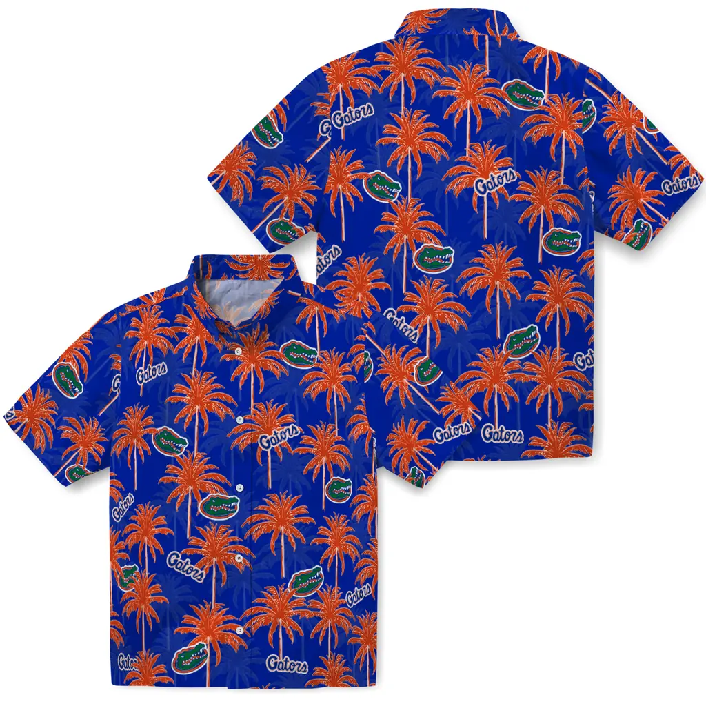 Florida Gators Hawaiian Shirt - Palm Tree Motif florida gators palm grove blue hawaiian shirts high quality