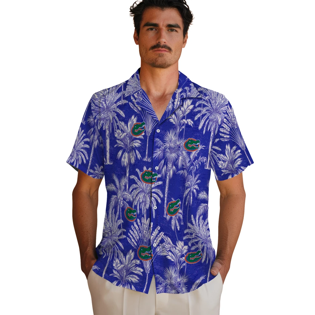 Florida Gators Hawaiian Shirt - Vintage Palm Tree florida gators palm shadows blue hawaiian shirts fashion forward