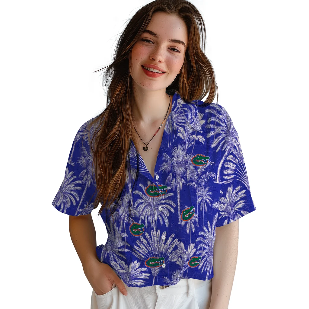 Florida Gators Hawaiian Shirt - Vintage Palm Tree florida gators palm shadows blue hawaiian shirts latest model