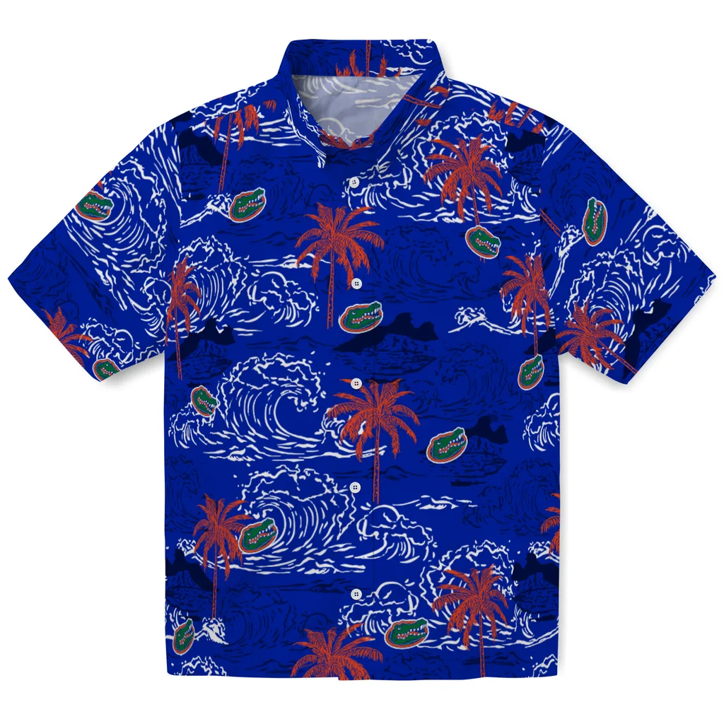 Florida Gators Hawaiian Shirt - Wave Palm florida gators wave palm blue hawaiian shirts best selling