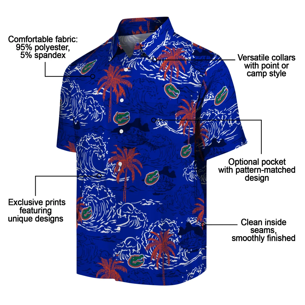 Florida Gators Hawaiian Shirt - Wave Palm florida gators wave palm blue hawaiian shirts new arrival