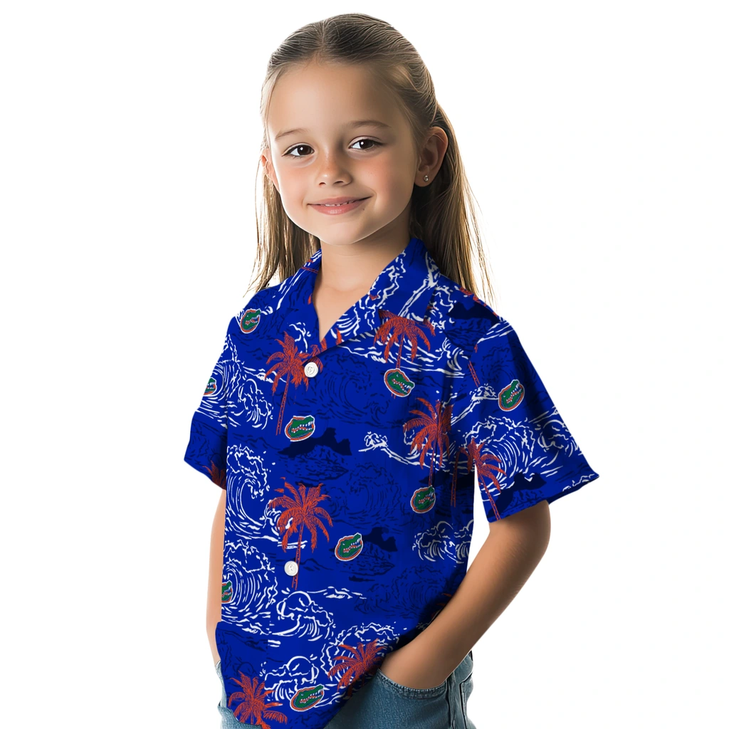 Florida Gators Hawaiian Shirt - Wave Palm florida gators wave palm blue hawaiian shirts premium grade