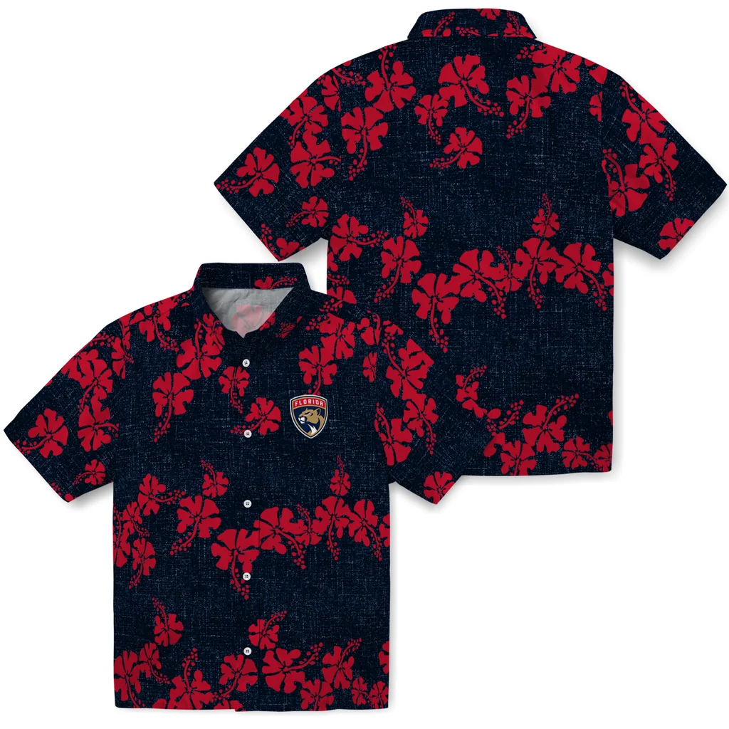 Florida Panthers Hawaiian Shirt - 50th State Flower florida panthers hibiscus petals red hawaiian shirts high quality
