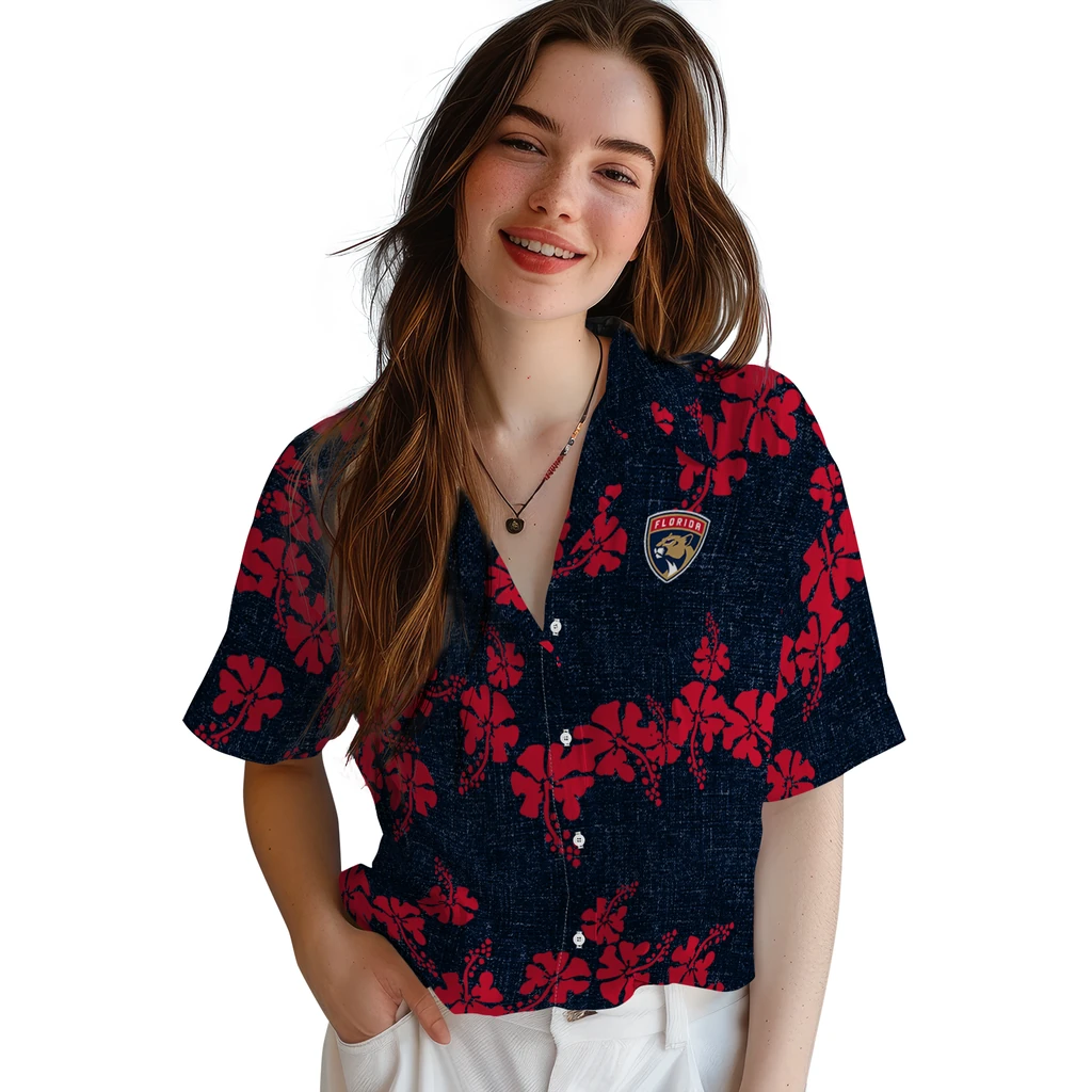 Florida Panthers Hawaiian Shirt - 50th State Flower florida panthers hibiscus petals red hawaiian shirts latest model