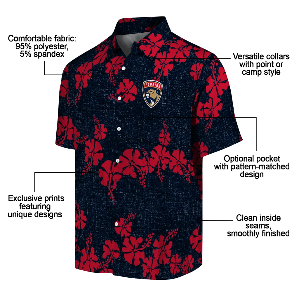 Florida Panthers Hawaiian Shirt - 50th State Flower florida panthers hibiscus petals red hawaiian shirts new arrival