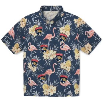 florida panthers flamingo hibiscus navy hawaiian shirts best selling