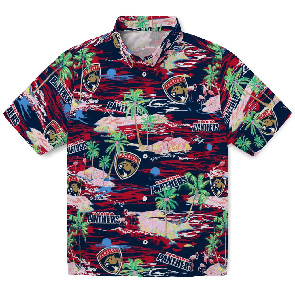 Florida Panthers Hawaiian Shirt - Hawaii Island florida panthers flamingo retreat red hawaiian shirts best selling