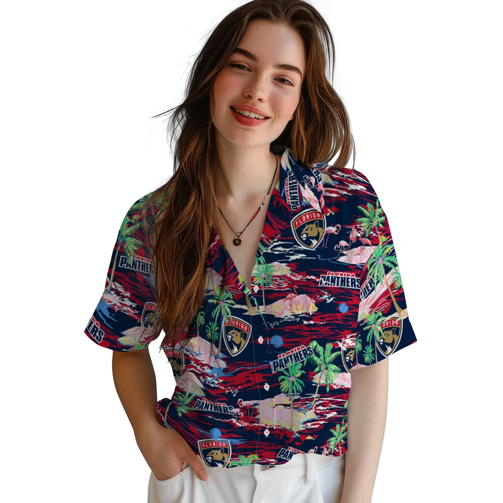 Florida Panthers Hawaiian Shirt - Hawaii Island florida panthers flamingo retreat red hawaiian shirts latest model