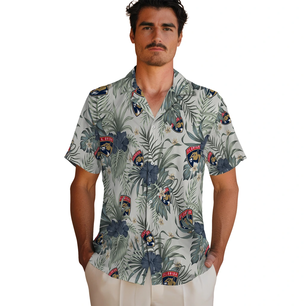 Florida Panthers Hawaiian Shirt - Hibiscus Designs florida panthers hibiscus designs beige hawaiian shirts fashion forward