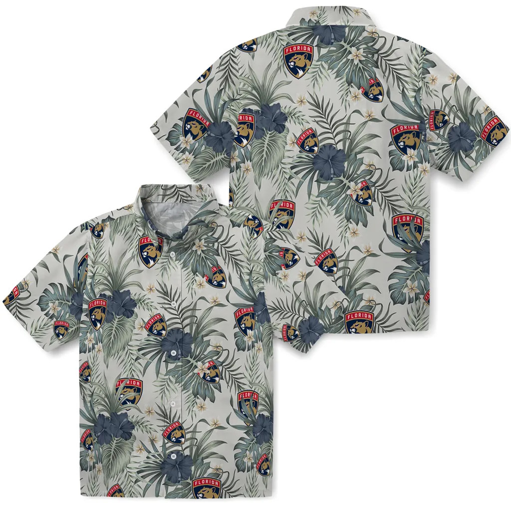 Florida Panthers Hawaiian Shirt - Hibiscus Designs florida panthers hibiscus designs beige hawaiian shirts high quality