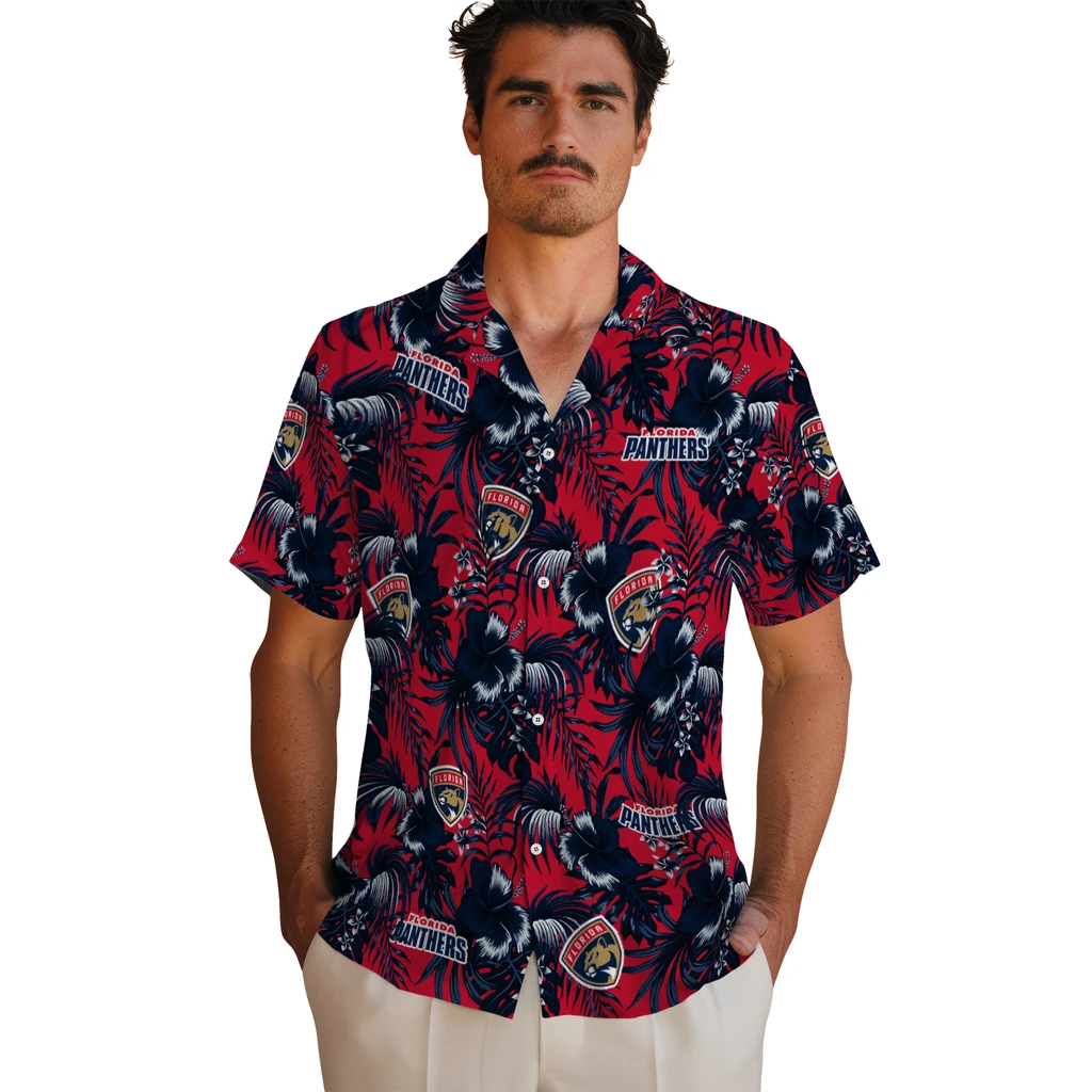 Florida Panthers Hawaiian Shirt - Hibiscus Exotic florida panthers hibiscus exotic red hawaiian shirts fashion forward