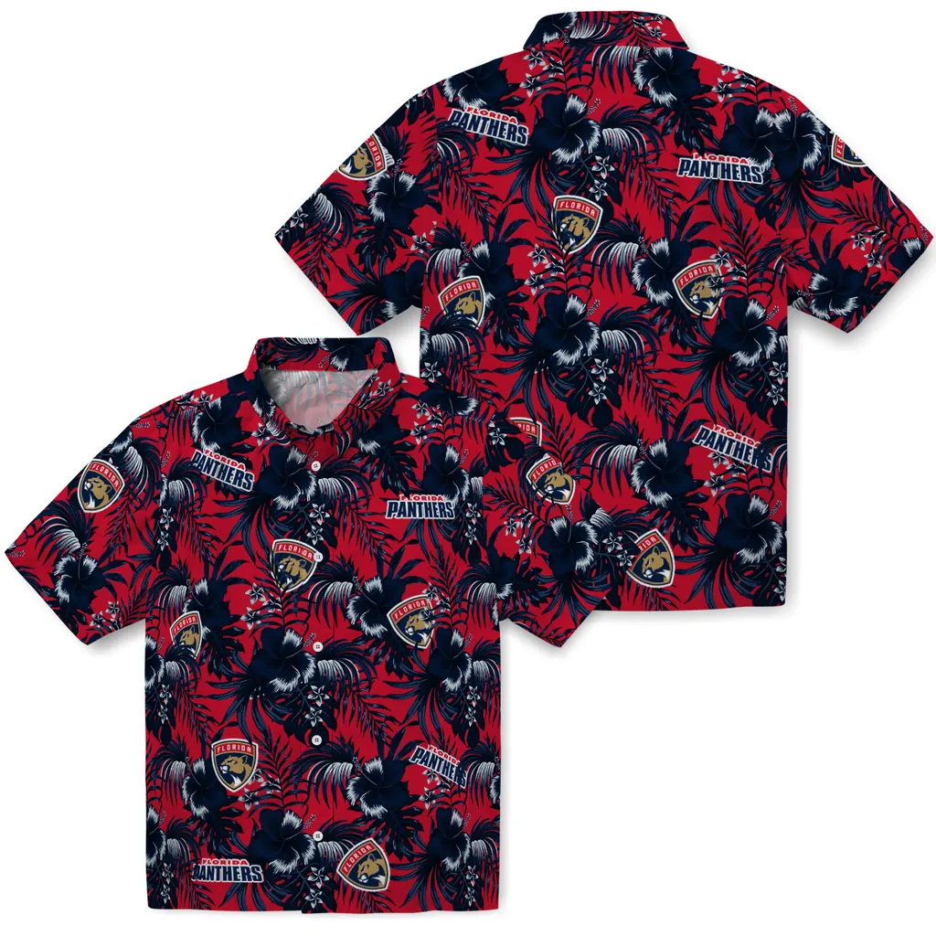 Florida Panthers Hawaiian Shirt - Hibiscus Exotic florida panthers hibiscus exotic red hawaiian shirts high quality