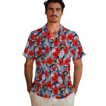 florida panthers hibiscus fiesta red royal blue hawaiian shirts fashion forward