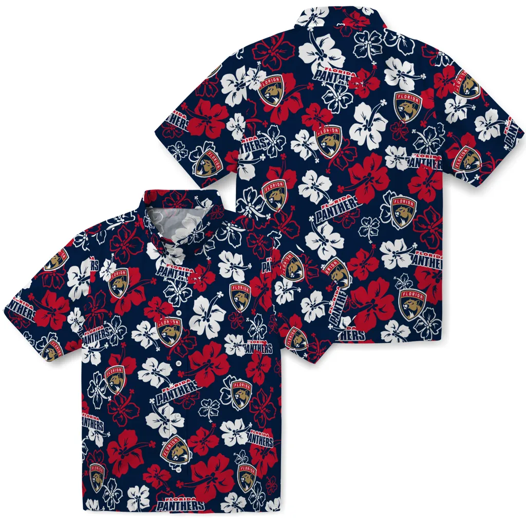 Florida Panthers Hawaiian Shirt - Hibiscus Flower Design florida panthers hibiscus bloom red hawaiian shirts high quality