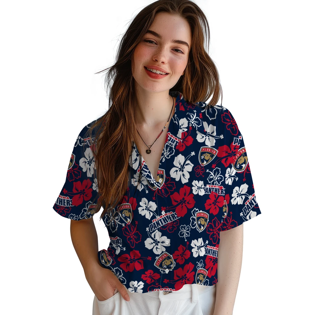 Florida Panthers Hawaiian Shirt - Hibiscus Flower Design florida panthers hibiscus bloom red hawaiian shirts latest model