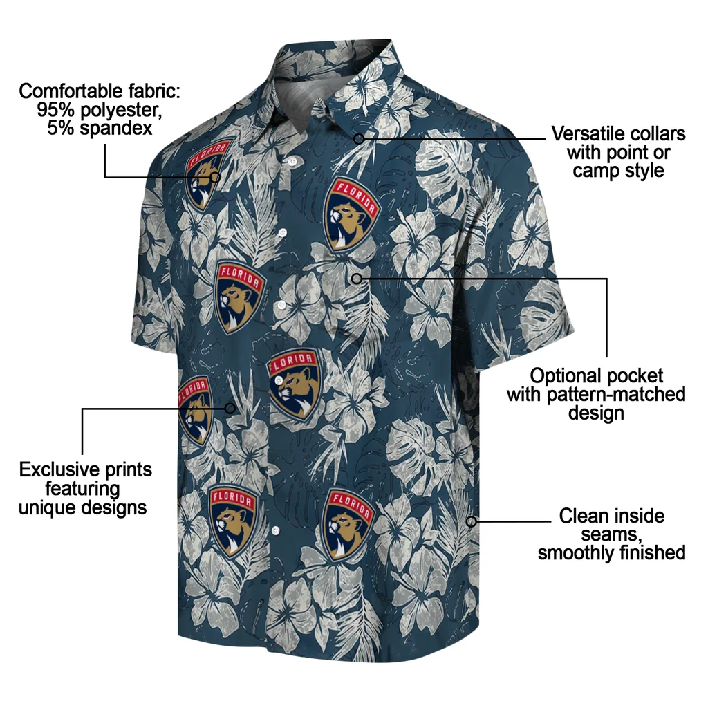 Florida Panthers Hawaiian Shirt - Hibiscus Flowers florida panthers hibiscus flowers navy blue hawaiian shirts new arrival