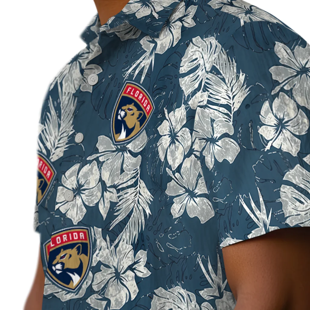 Florida Panthers Hawaiian Shirt - Hibiscus Flowers florida panthers hibiscus flowers navy blue hawaiian shirts trendy