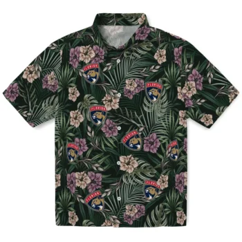 florida panthers hibiscus leaves pattern green hawaiian shirts best selling