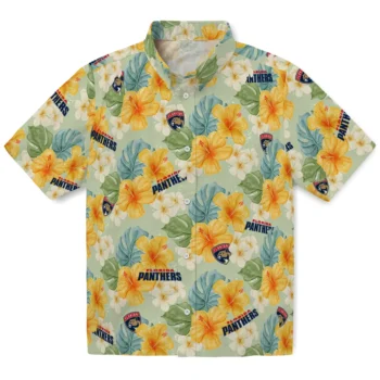 florida panthers hibiscus mood pale lime yellow hawaiian shirts best selling