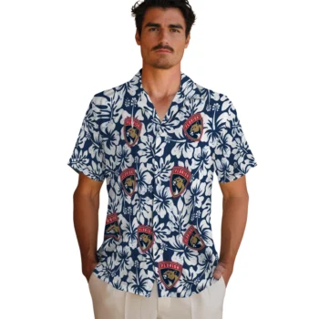 florida panthers hibiscus motif red white hawaiian shirts fashion forward