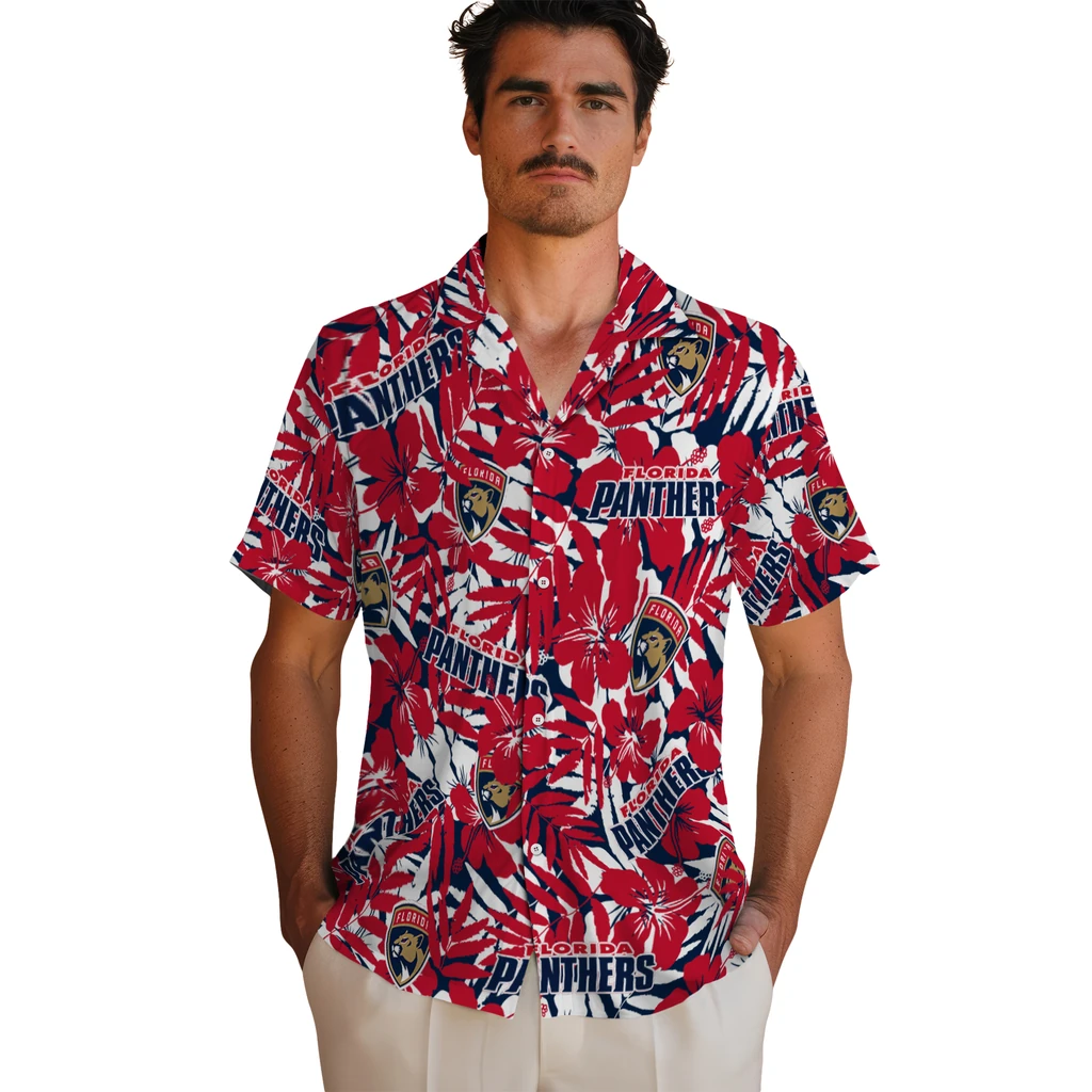 Florida Panthers Hawaiian Shirt - Hibiscus Overlay florida panthers hibiscus overlay hawaiian shirts fashion forward