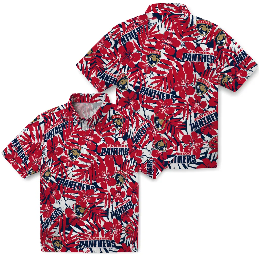 Florida Panthers Hawaiian Shirt - Hibiscus Overlay florida panthers hibiscus overlay hawaiian shirts high quality
