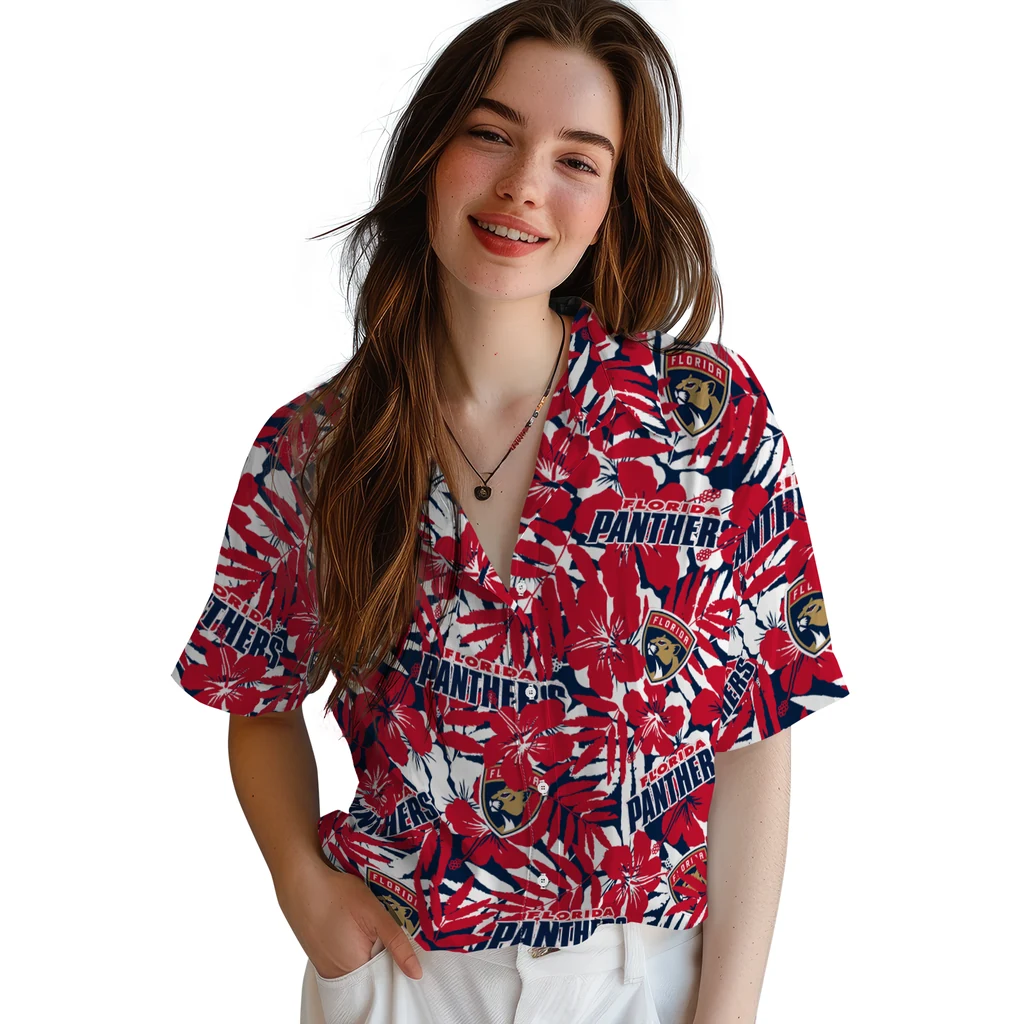 Florida Panthers Hawaiian Shirt - Hibiscus Overlay florida panthers hibiscus overlay hawaiian shirts latest model