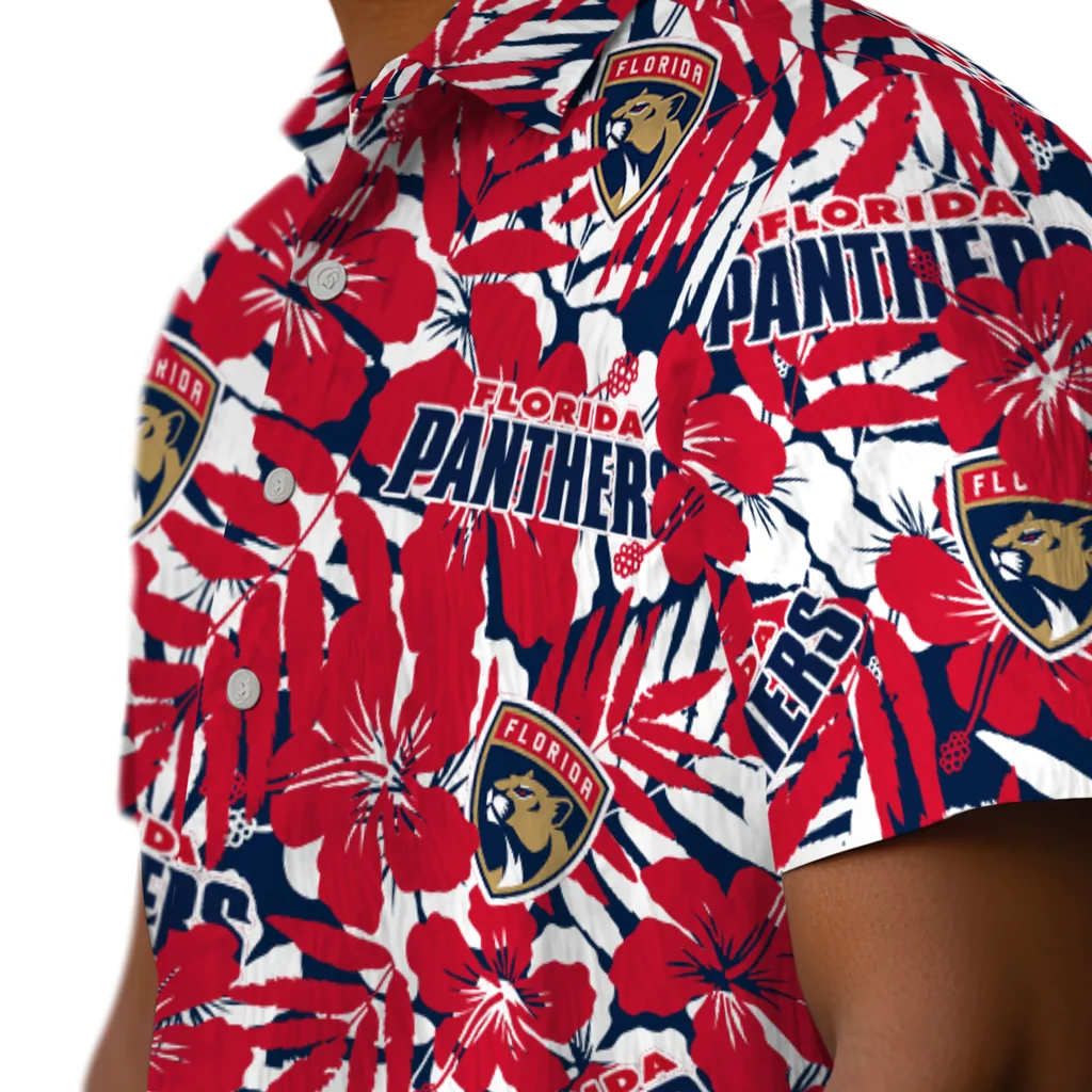 Florida Panthers Hawaiian Shirt - Hibiscus Overlay florida panthers hibiscus overlay hawaiian shirts trendy