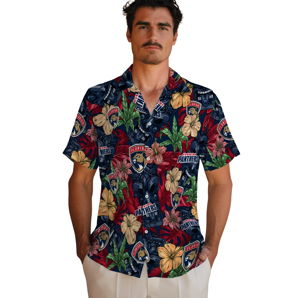 Florida Panthers Hawaiian Shirt - Hibiscus Tiki Jungle florida panthers tiki jungle red hawaiian shirts fashion forward