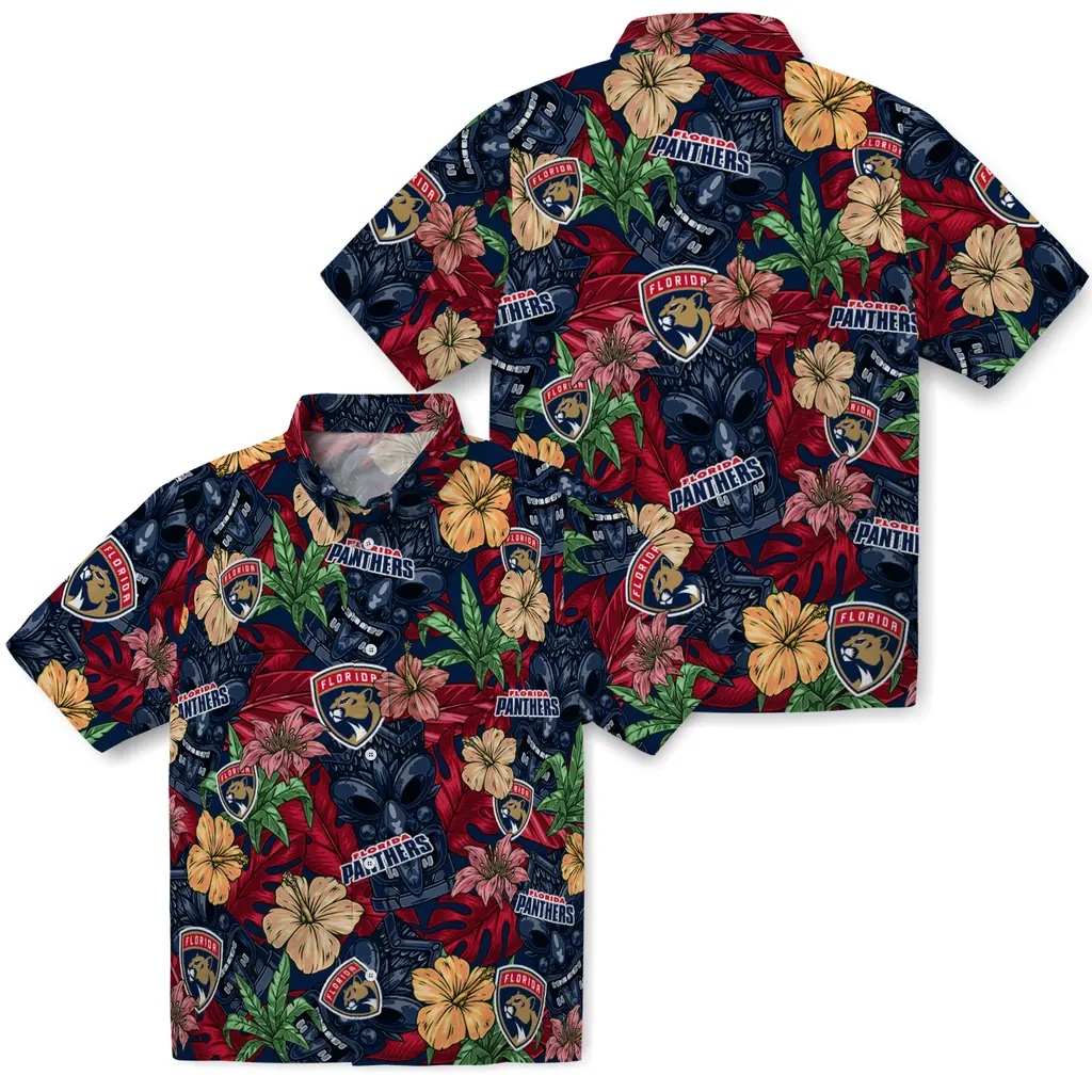 Florida Panthers Hawaiian Shirt - Hibiscus Tiki Jungle florida panthers tiki jungle red hawaiian shirts high quality