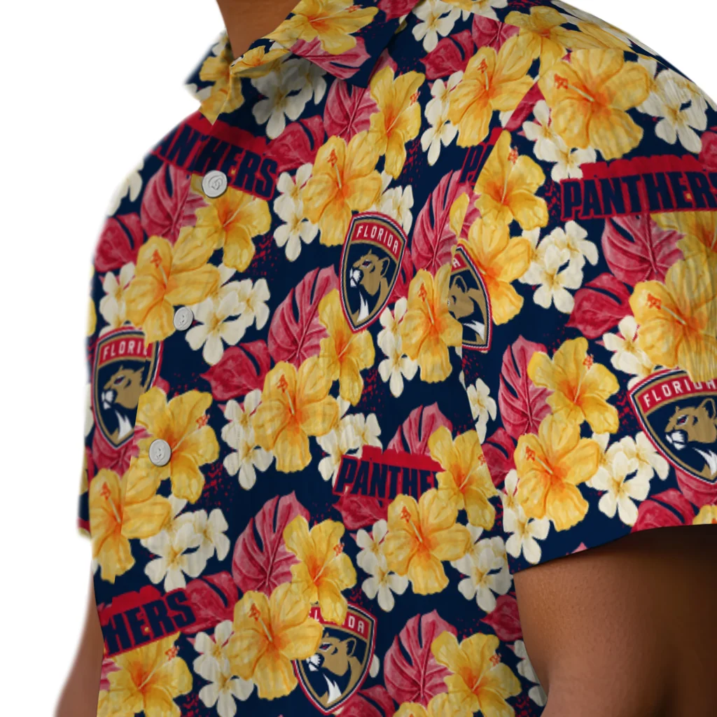 Florida Panthers Hawaiian Shirt - Hibiscus Tropics florida panthers hibiscus tropics red yellow hawaiian shirts trendy
