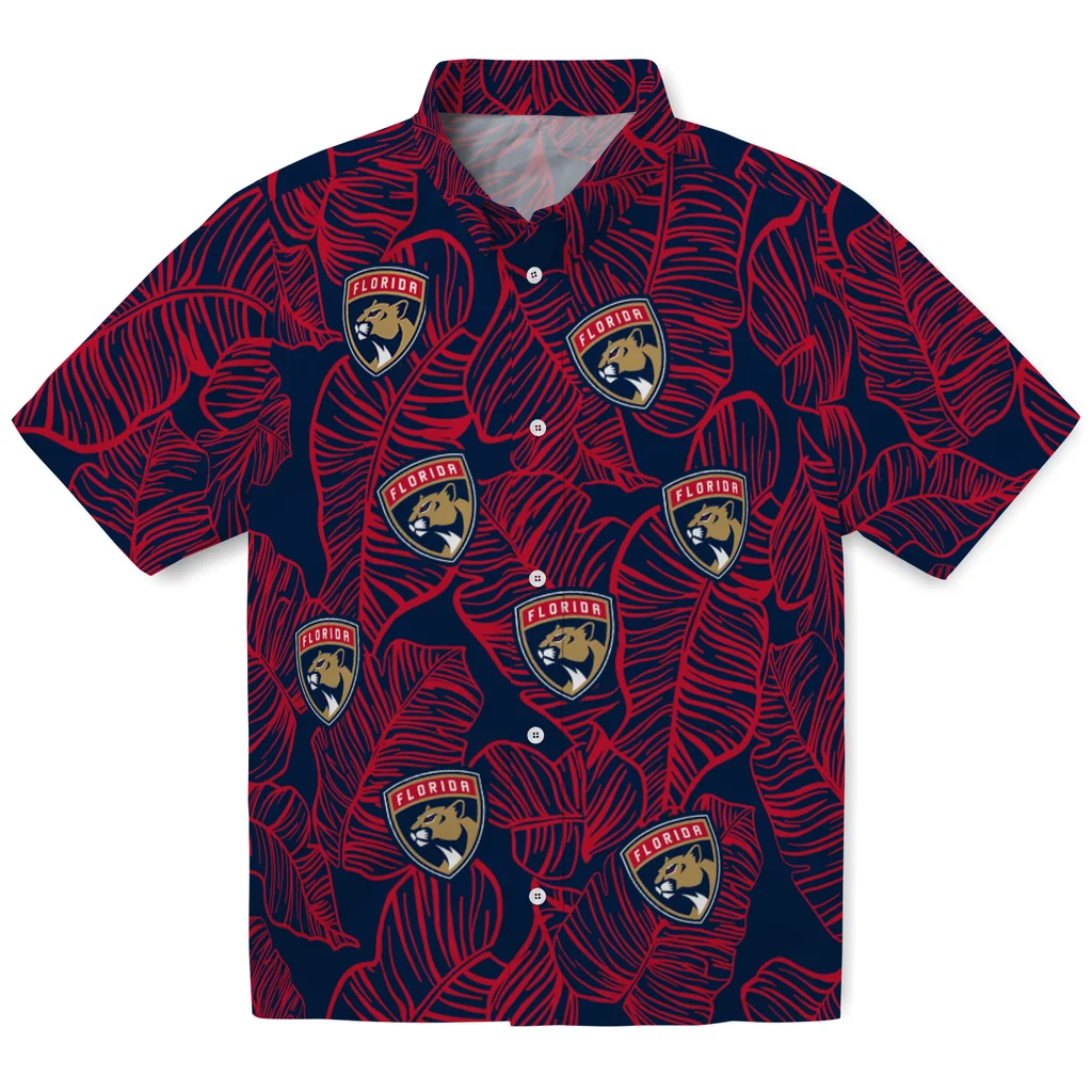 Florida Panthers Hawaiian Shirt - Leaf Outline florida panthers leaf outline red hawaiian shirts best selling