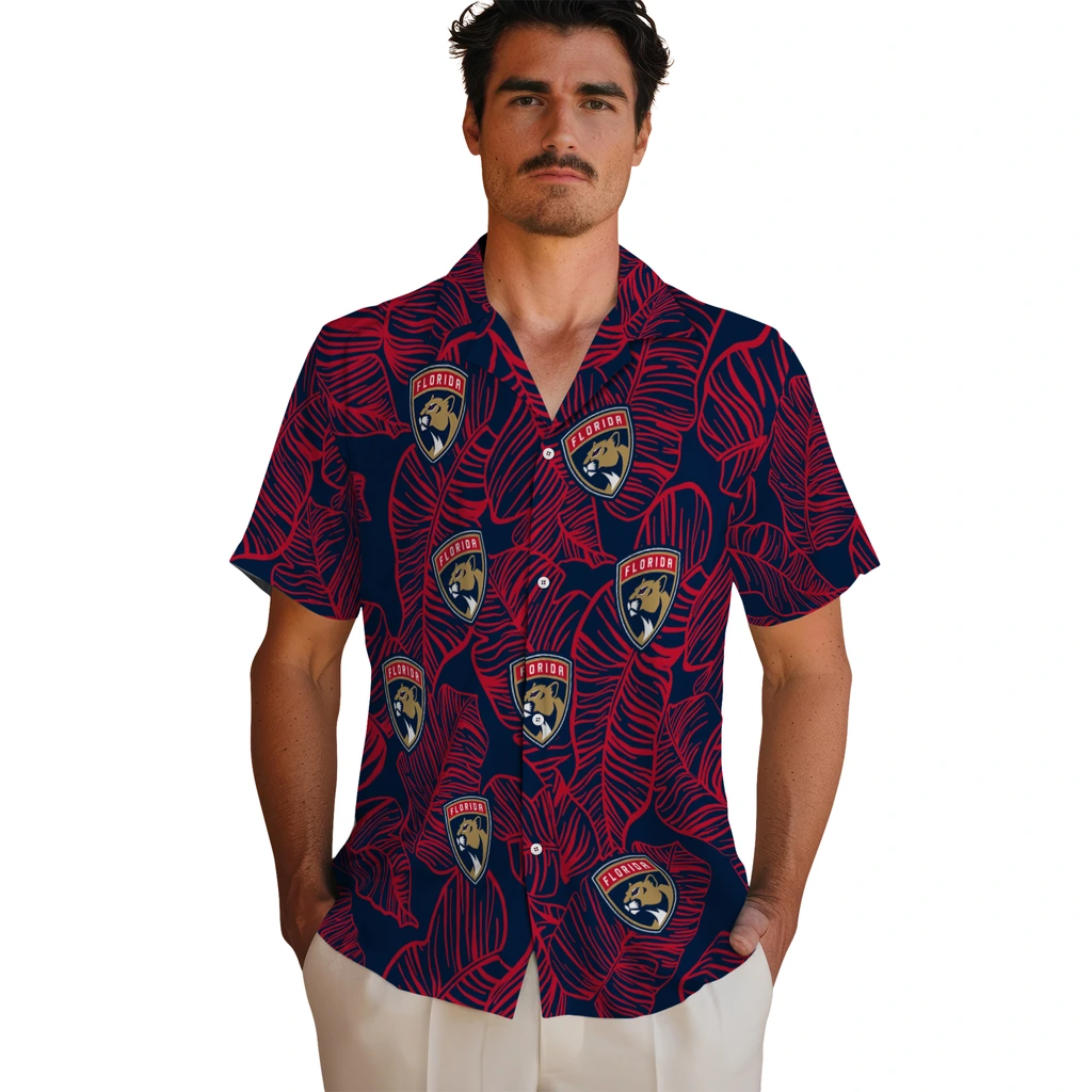 Florida Panthers Hawaiian Shirt - Leaf Outline florida panthers leaf outline red hawaiian shirts fashion forward